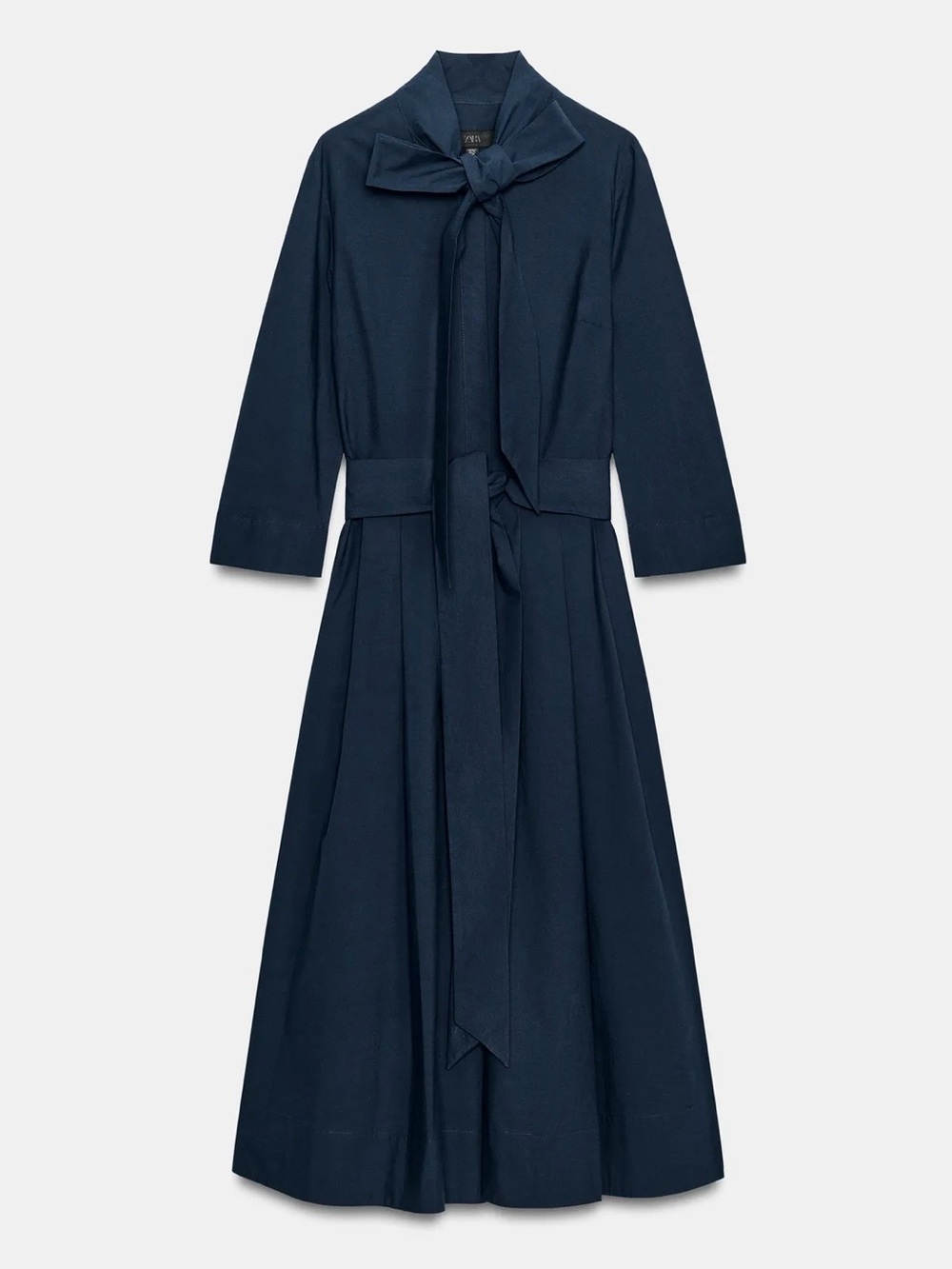 ZARA NWT Tie-Neck Midi Shirt Dress in Navy
